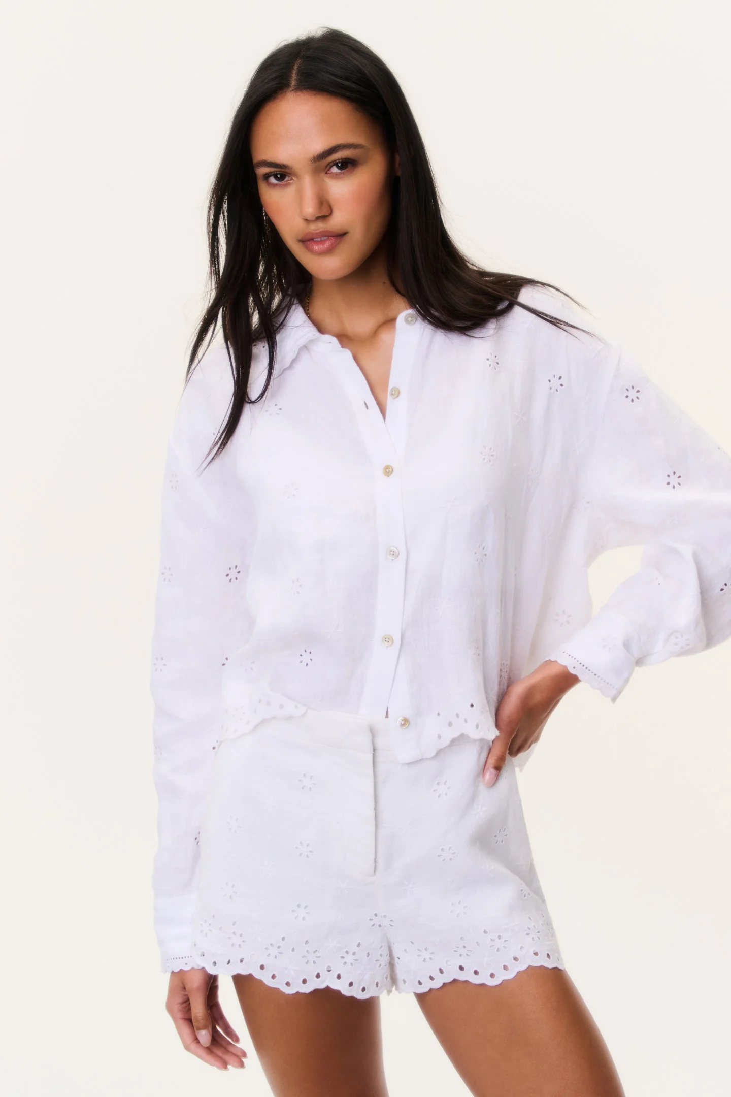 Delano Eyelet Linen Button-Up Top - Image 2