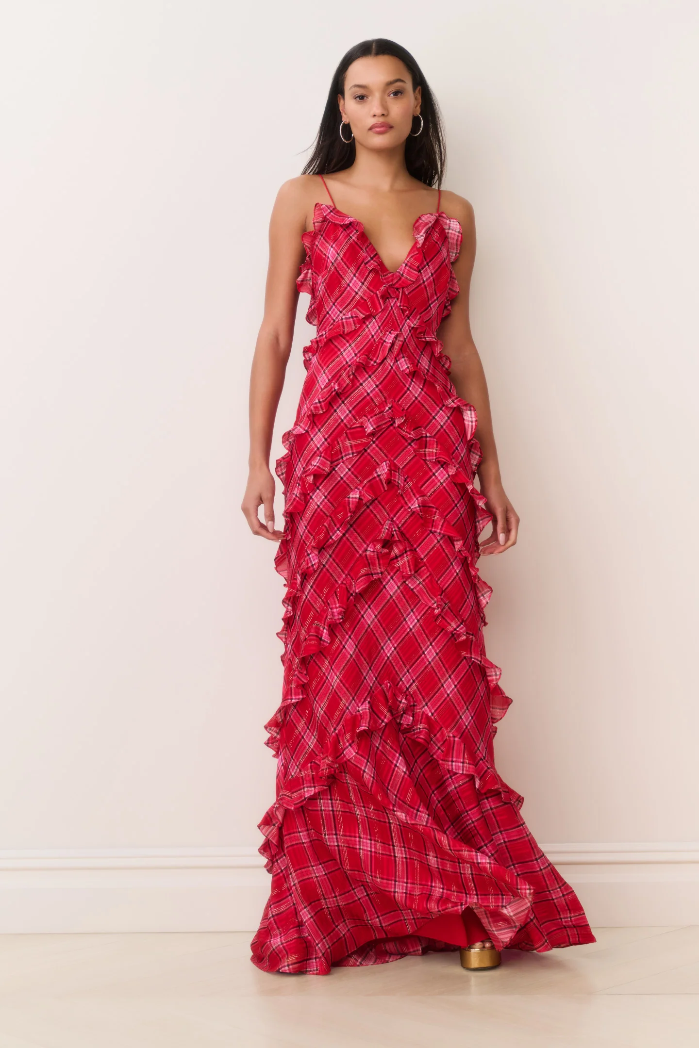 Ellietta Tartan Ruffle Maxi Dress