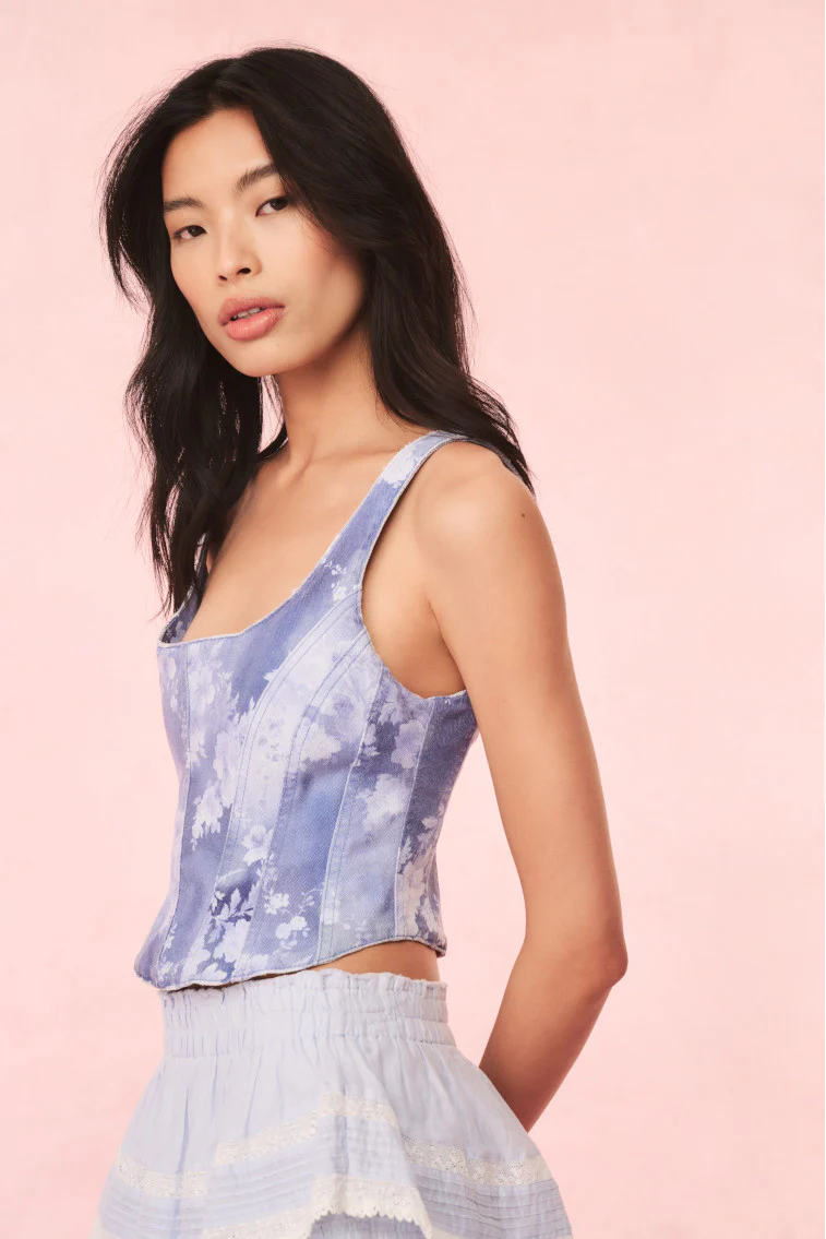 Emika Floral Denim Bustier Top - Image 4