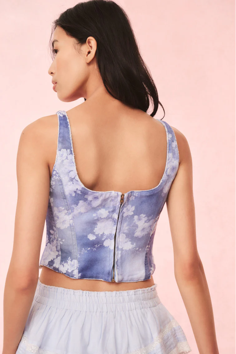 Emika Floral Denim Bustier Top - Image 5