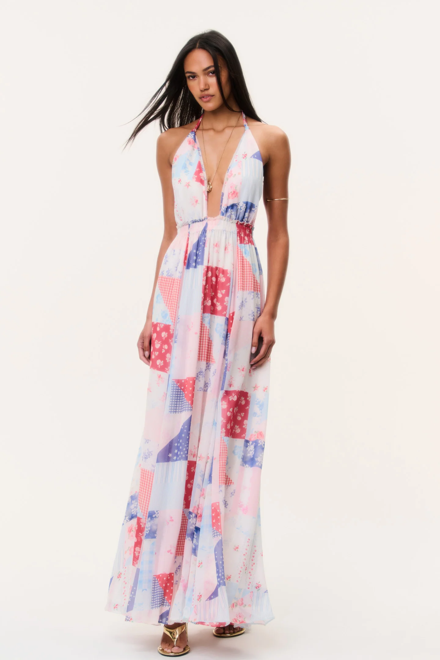 Fancy Patchwork Halter Maxi Dress - Image 2