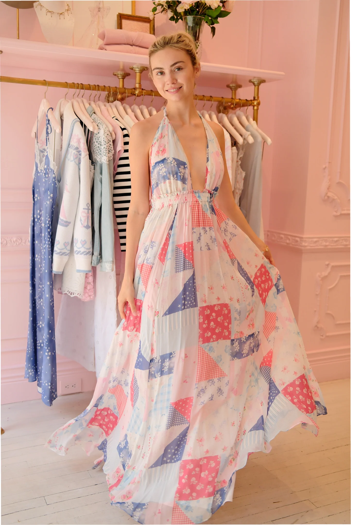 Fancy Patchwork Halter Maxi Dress - Image 3