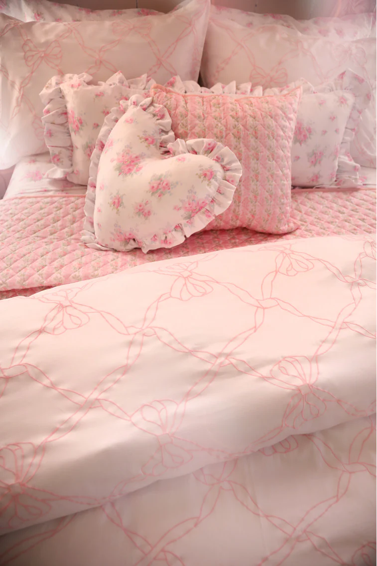Garden Bow Embroidered Bow Duvet Cover + Sham Set - Image 3