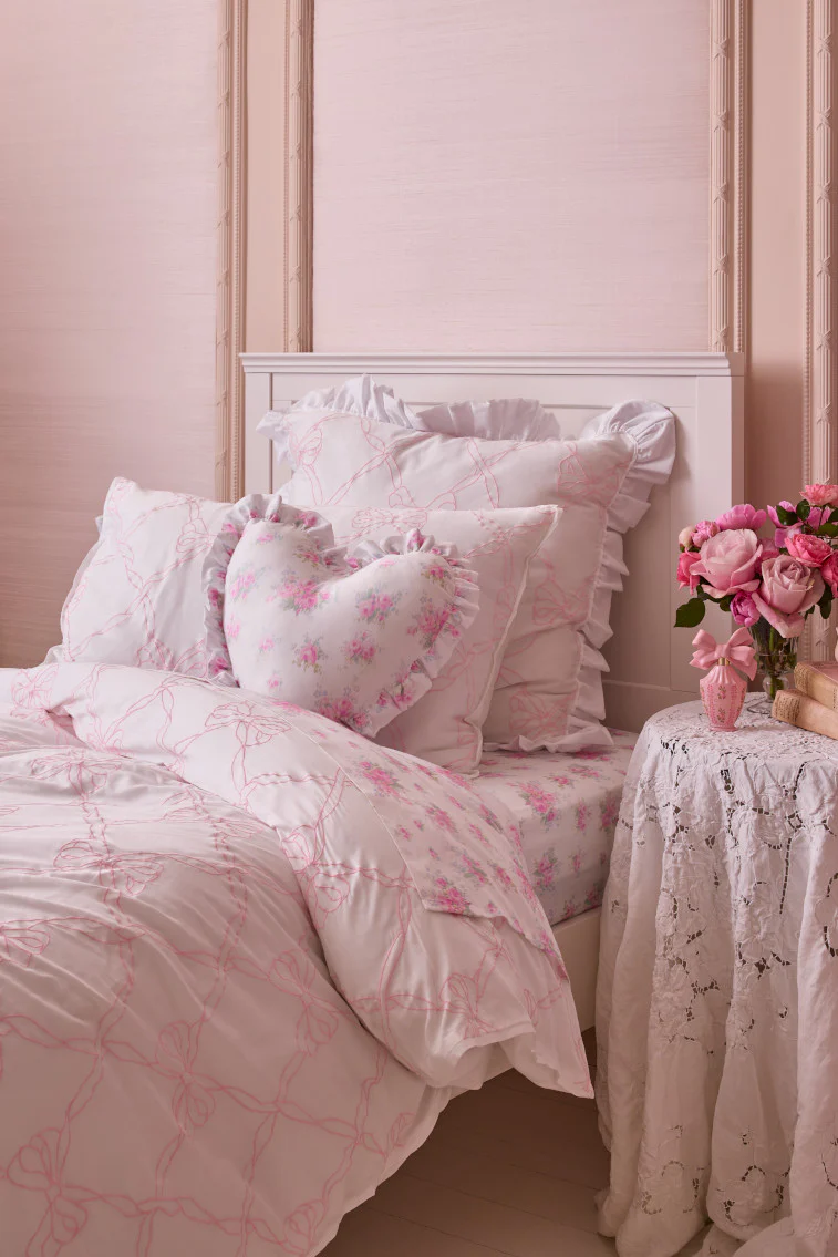 Garden Bow Embroidered Bow Duvet Cover + Sham Set - Image 4