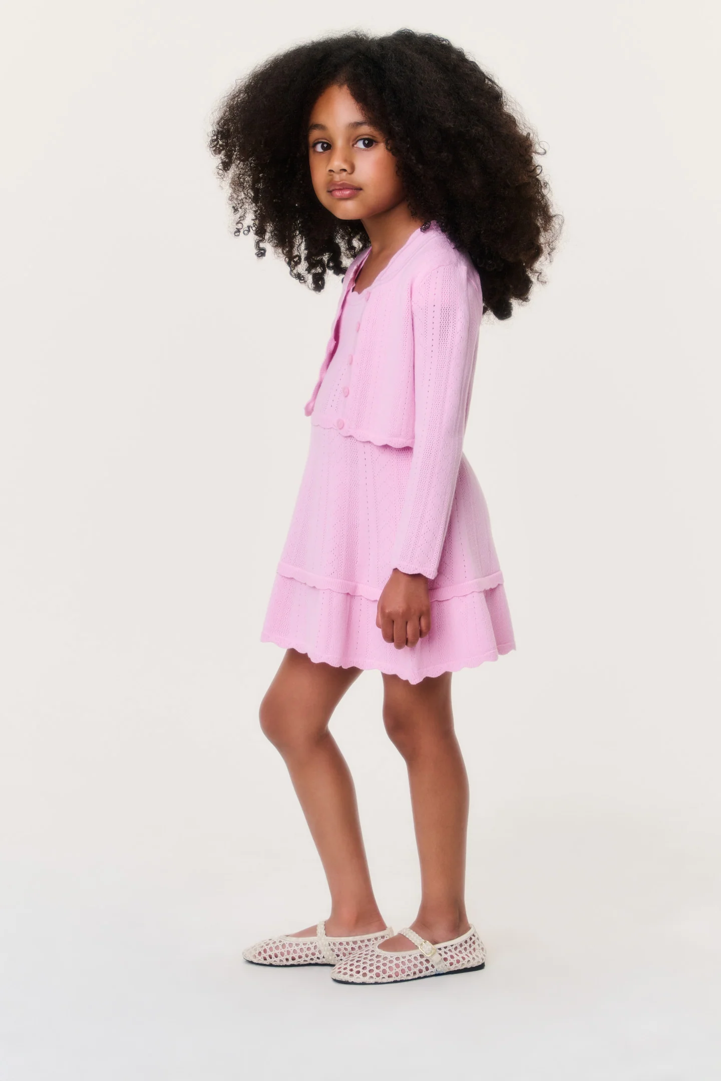 Little Girls Stretch Pointelle Gemna Cardigan - Image 2