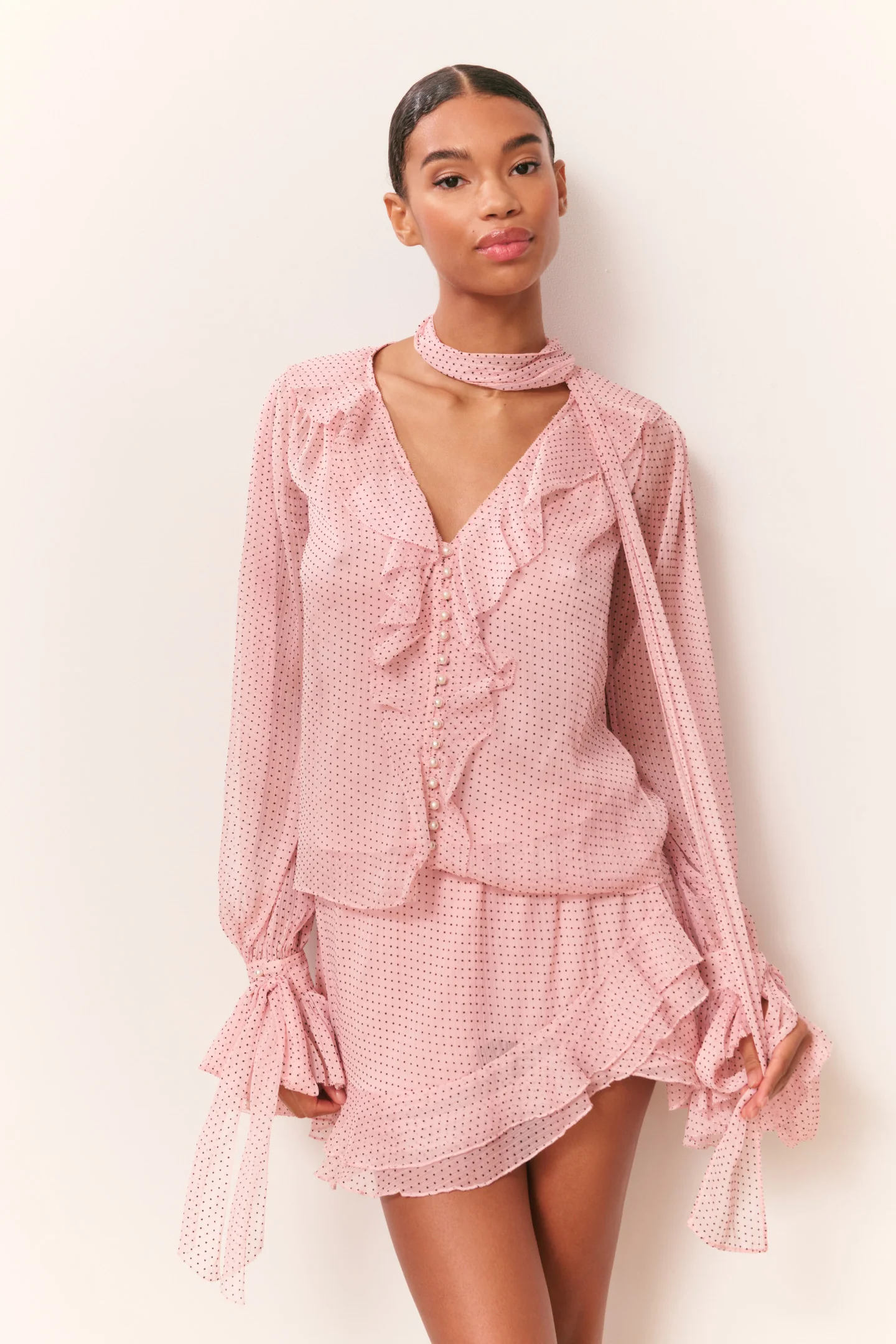 Linette Polka Dot Ruffle Blouse
