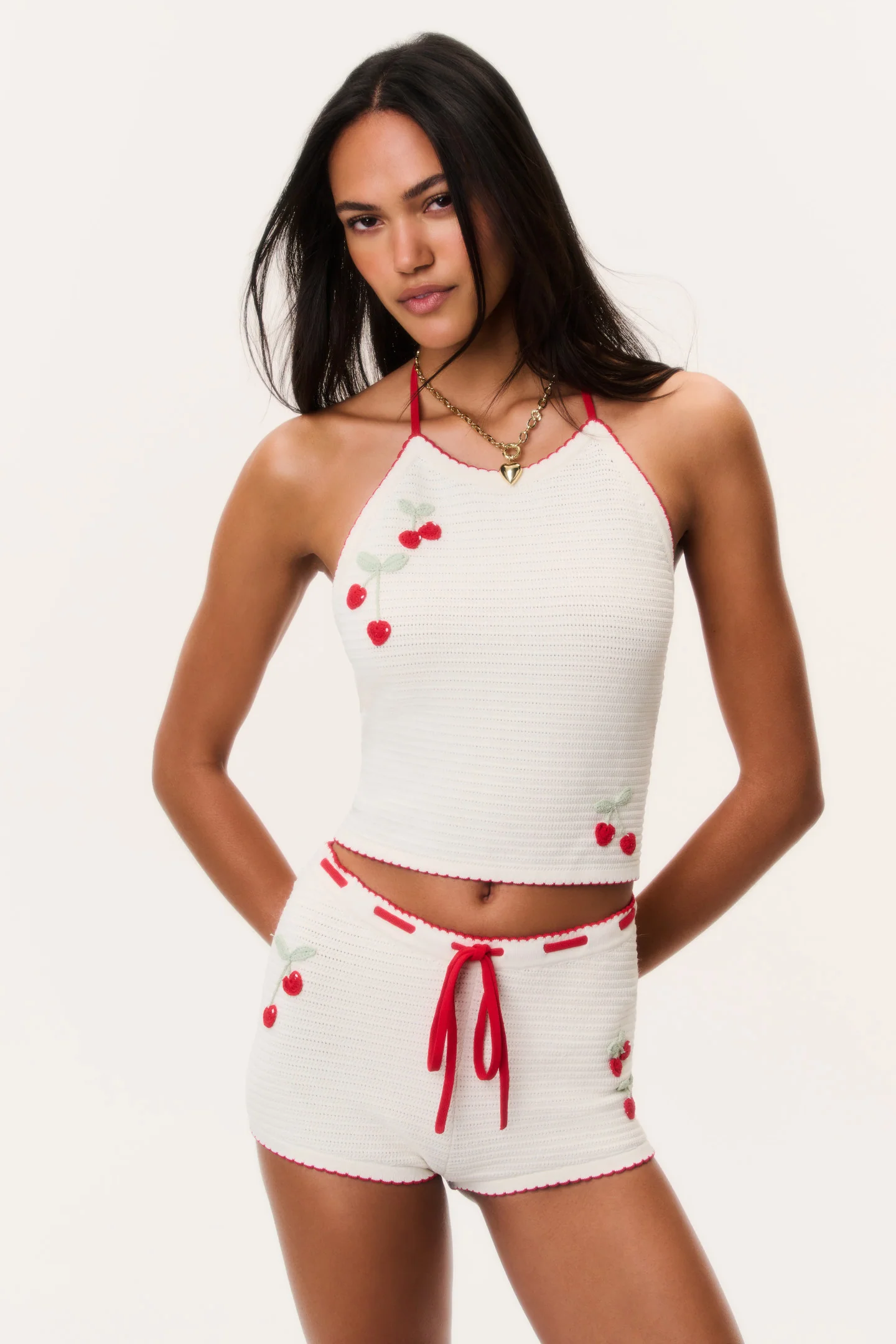 Nandie Crochet Cherry Mini Shorts - Image 2