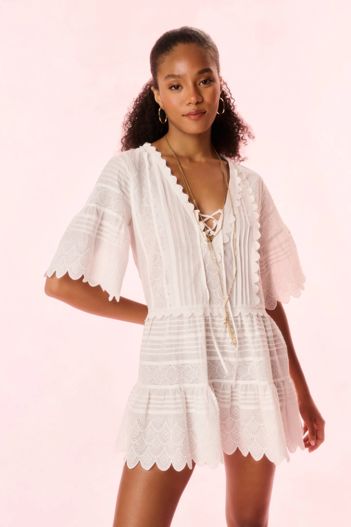 Orcia Cotton Scalloped Mini Dress