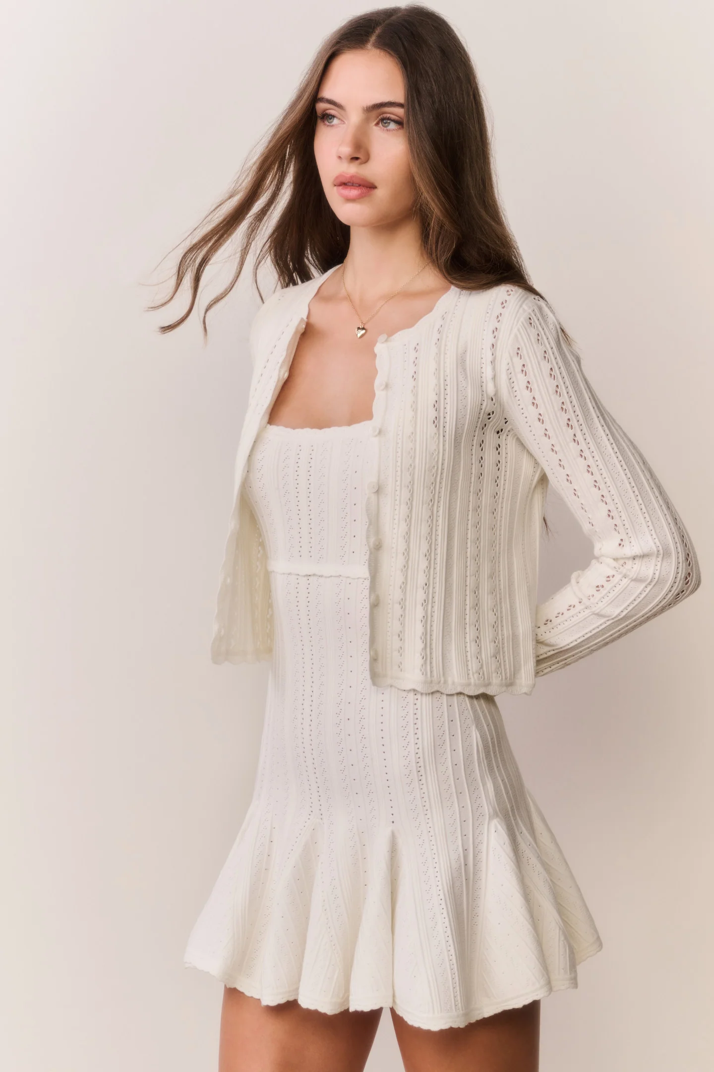 Peridot Stretch Pointelle Cardigan - Image 3
