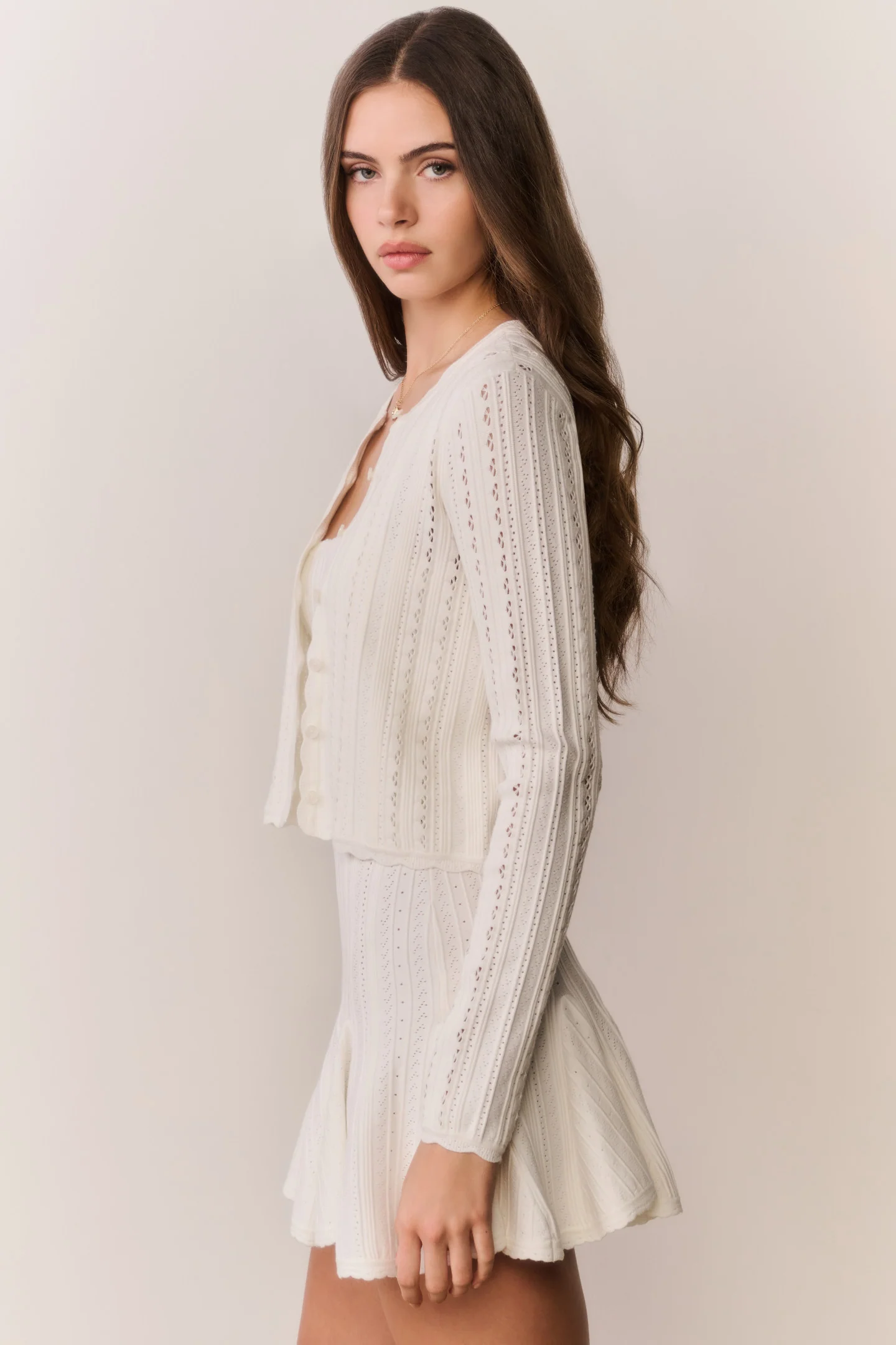 Peridot Stretch Pointelle Cardigan - Image 4
