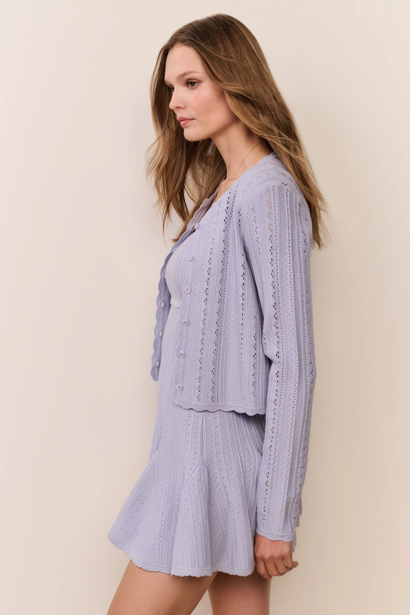Peridot Stretch Pointelle Cardigan - Image 10