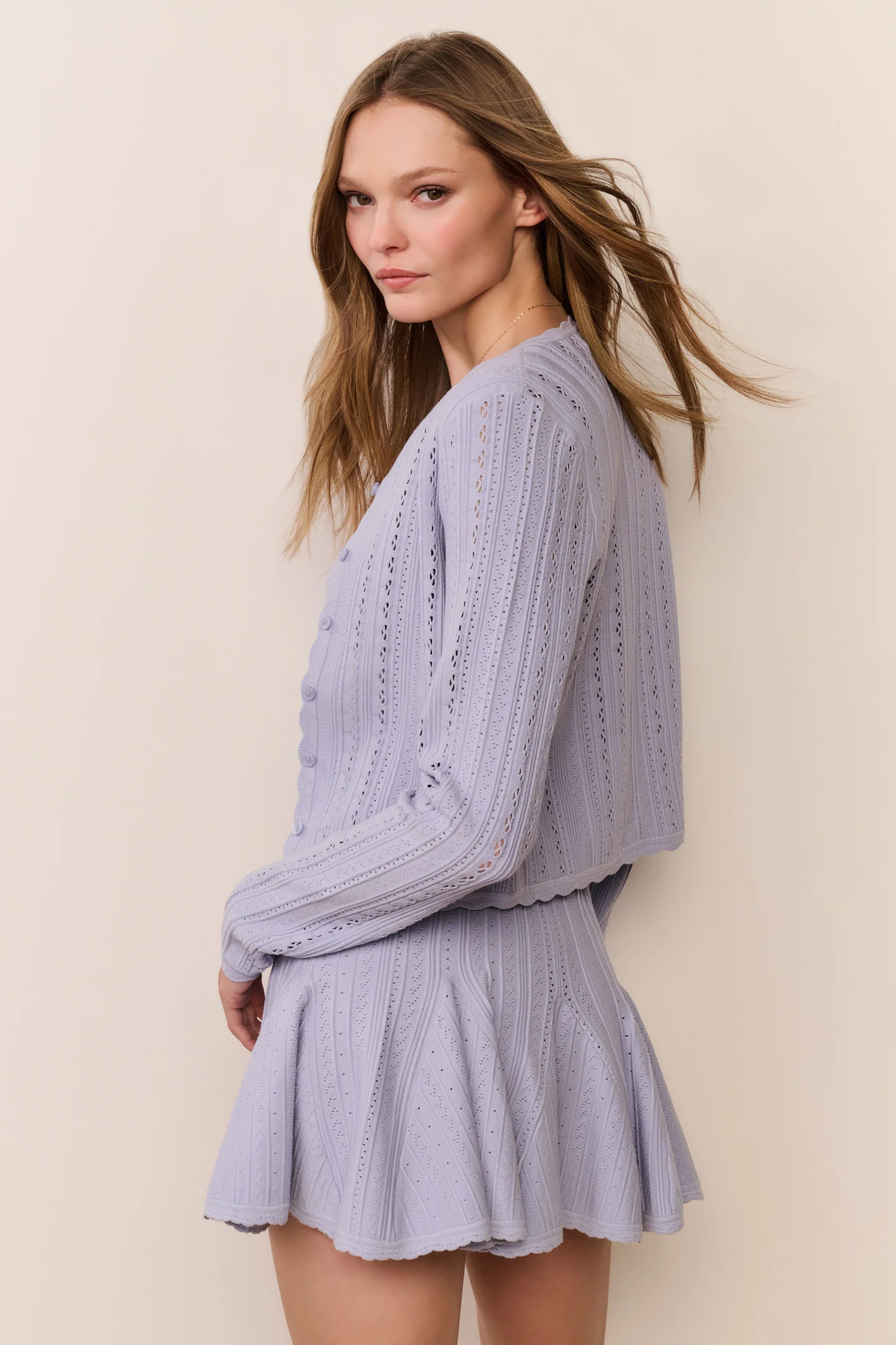 Peridot Stretch Pointelle Cardigan - Image 11
