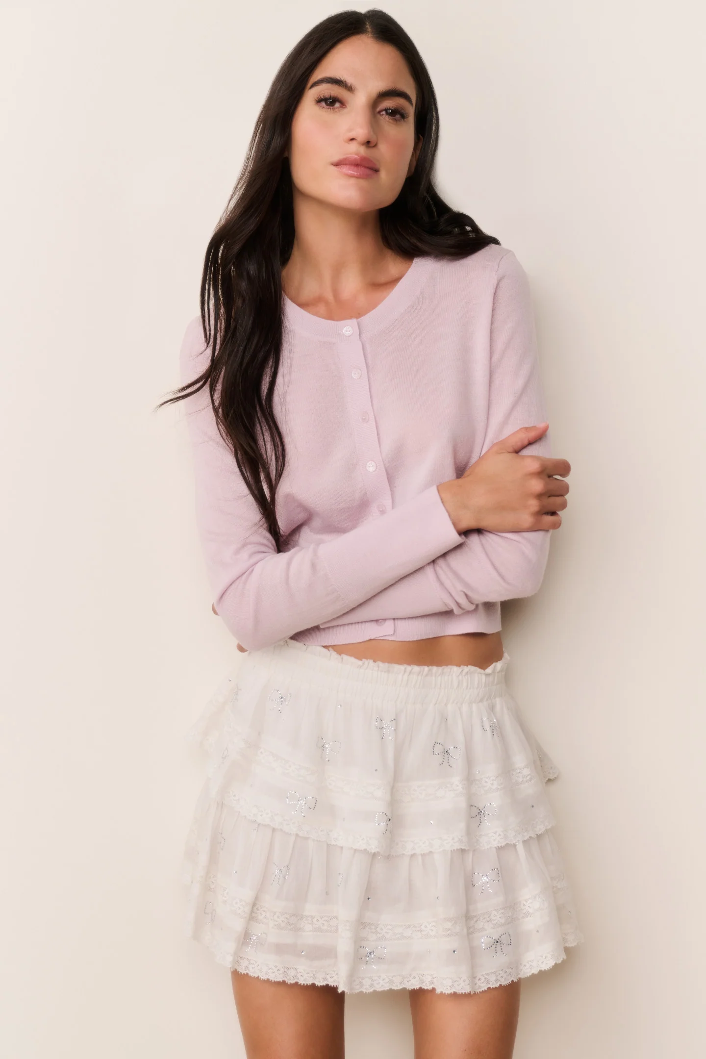Ruffle Mini Crystal Bow Skirt