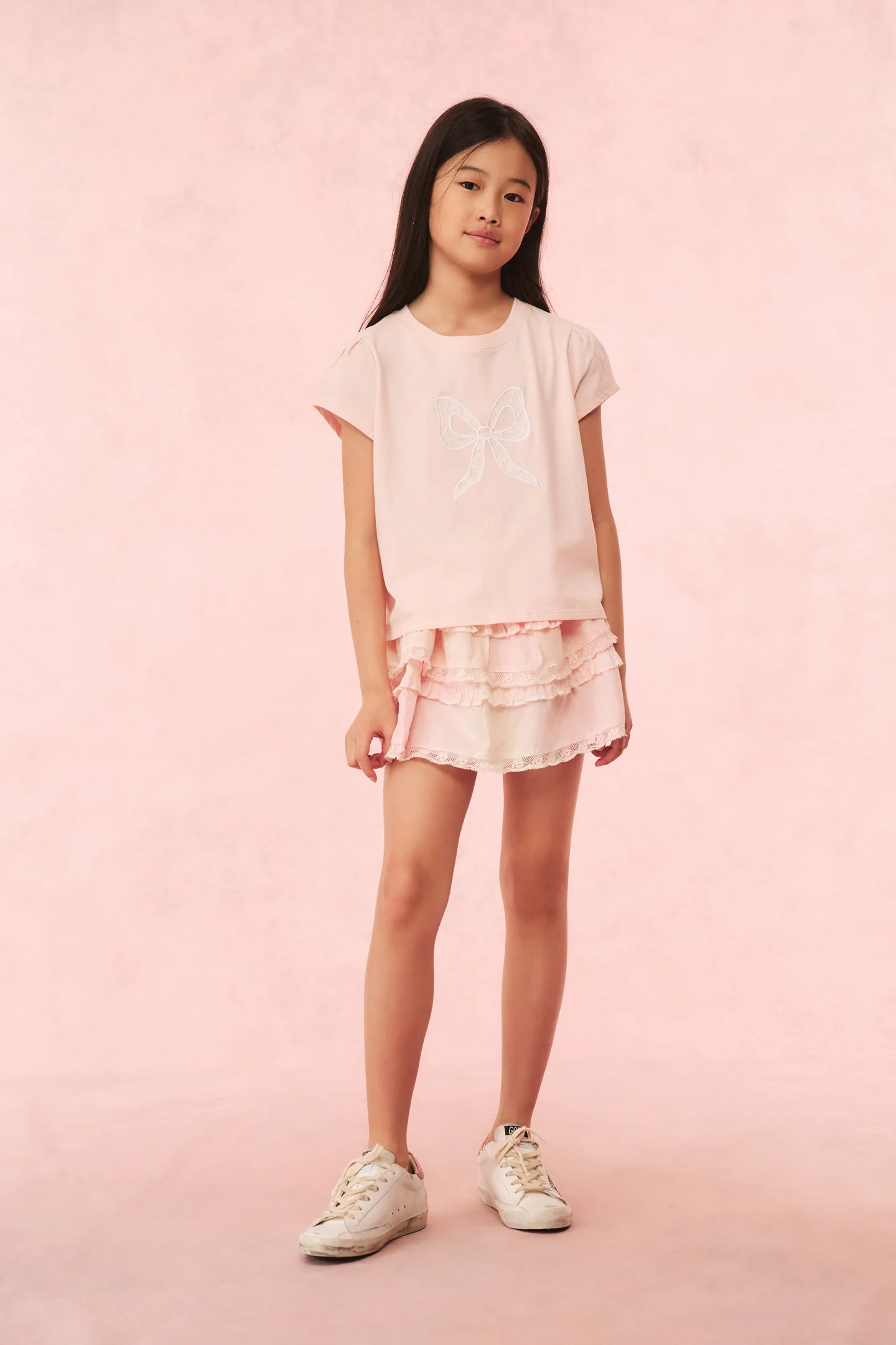 Girls Tilliat Cotton Bow Tee - ICICLE PINK