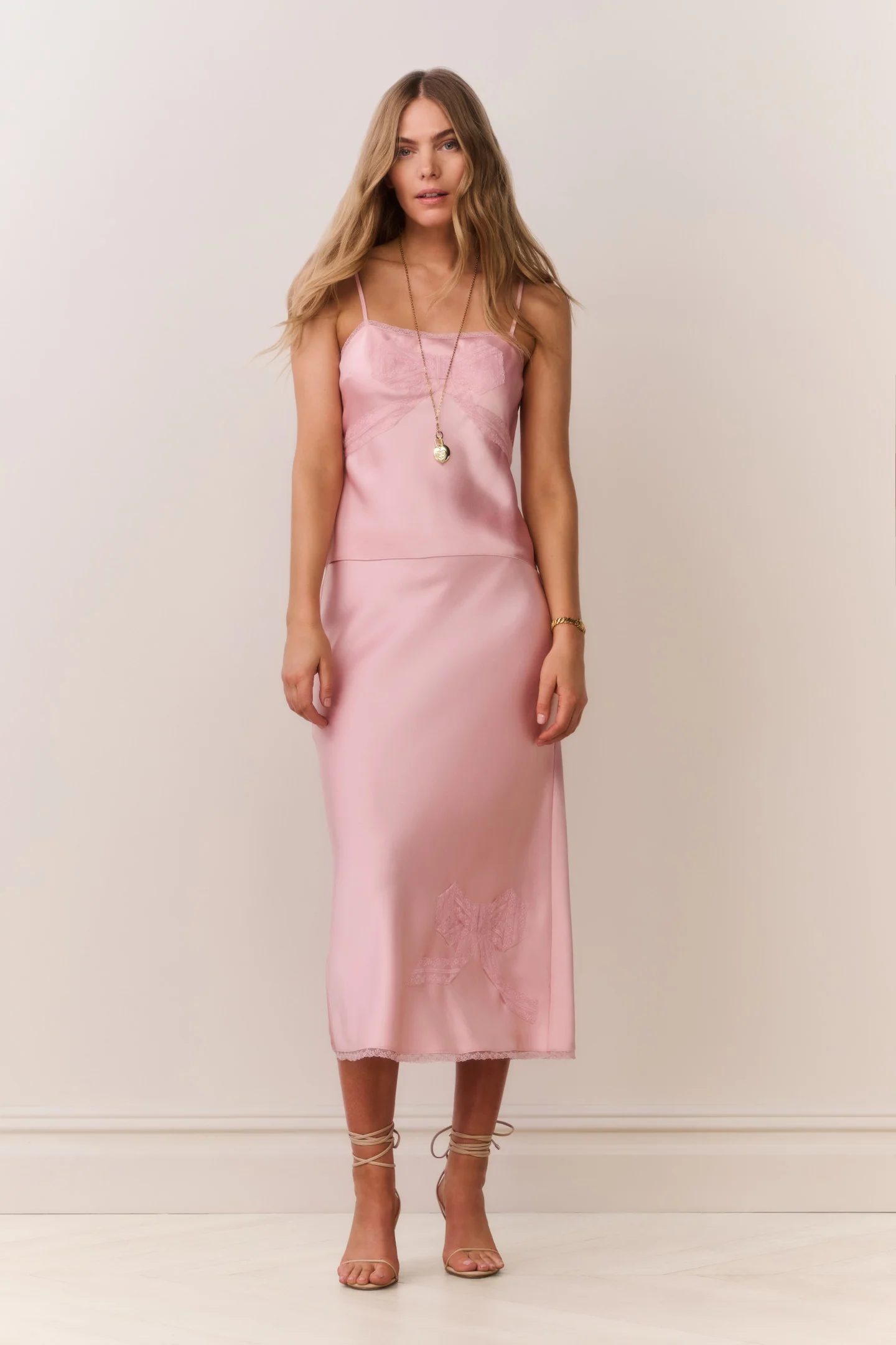 Vallis Lace Bow Satin Midi Skirt - Image 2